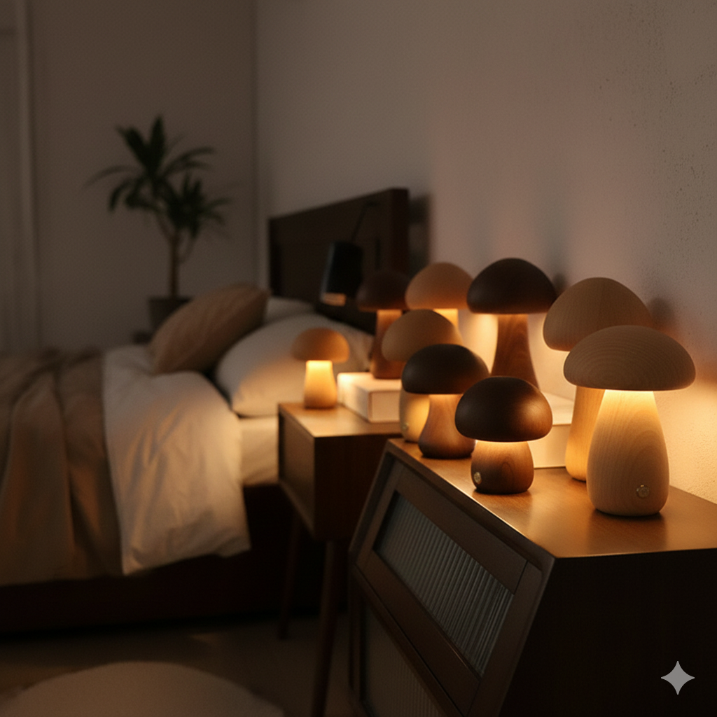 MushroomGlow Wooden LED Night Light